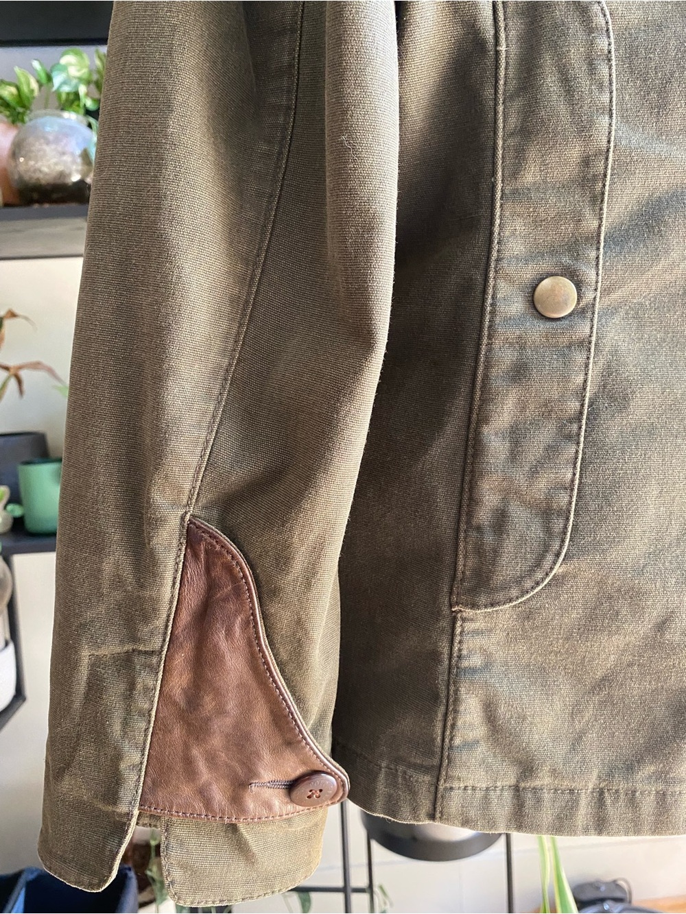Ralph Lauren Olive Green Cotton Utility Blazer with Brown Leather Accents - Picture 3 of 7